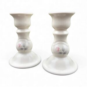 Pfaltzgraff Tea Rose 5” Candlesticks Candleholders - Pink & Blue Flowers